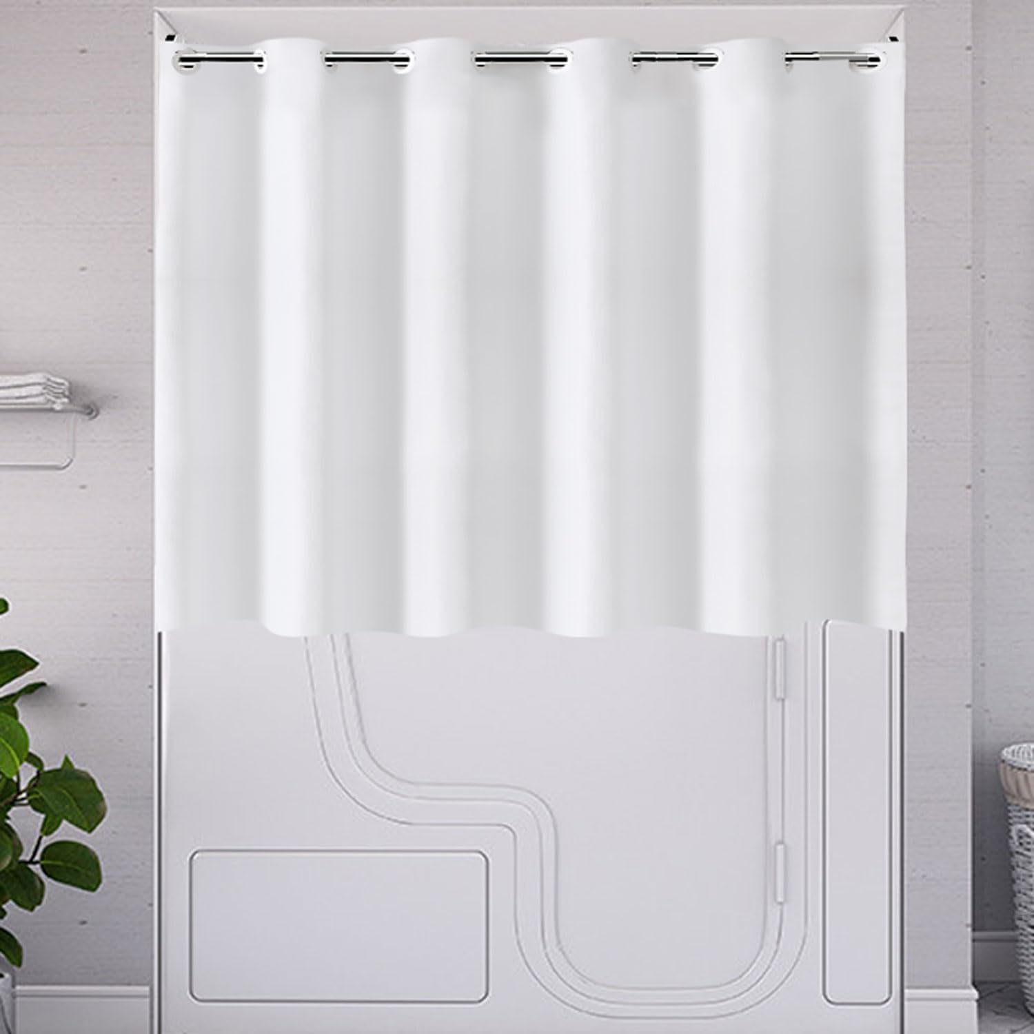 TOMOZ No Hook Bathroom Window Curtain, Narrow Short Fabric Privacy Waterproof Shower Window Curtain with Hooks, Small Window Curtains for Bathroom, Kitchen, Width 40 x Length 36 Inch