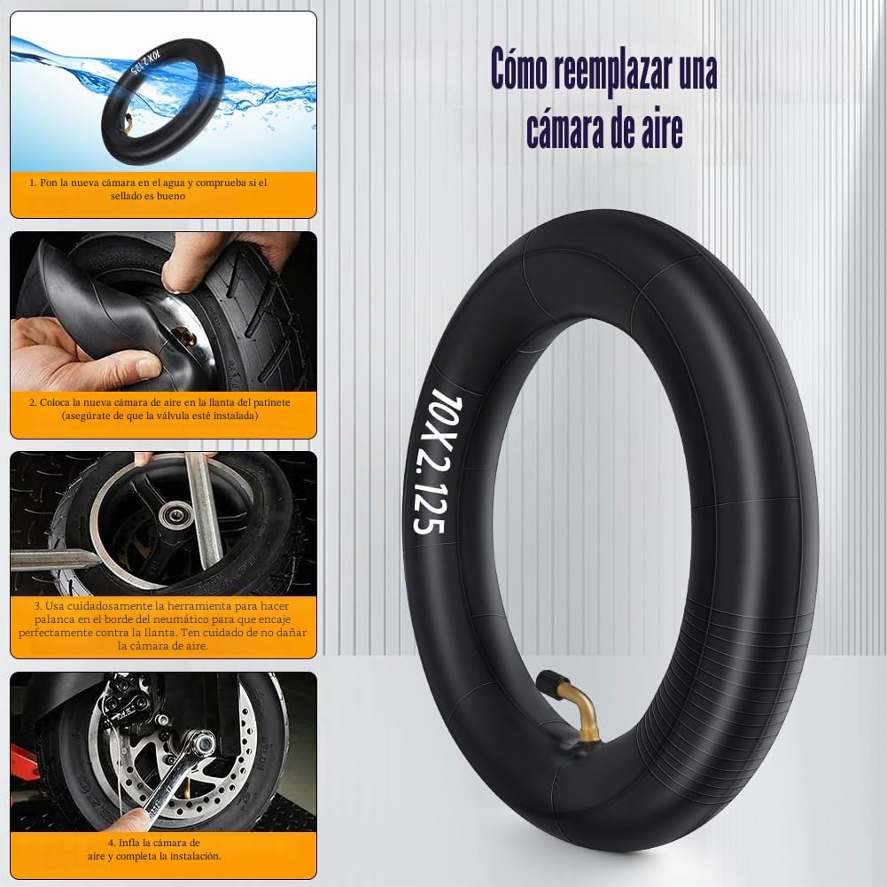 Ainiv Cámaras de Aire Reforzada 10 Pulgadas 2Pcs Neumáticos Interiores 10x2.125 Válvula 0° para Scooter Eléctrico