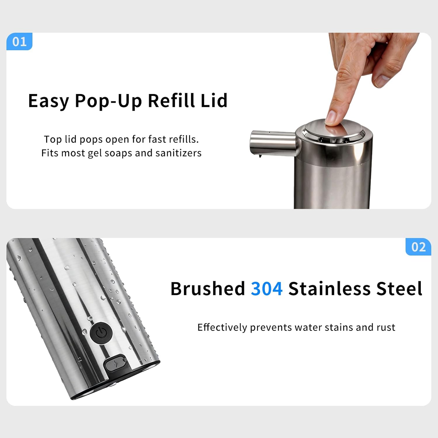 Touchless Automatic Soap Dispenser,11.84 oz Rechargeable Automatic Soap Dispenser, 3-Level Adjustable Liquid soap Dispenser, Suitable for bathrooms and Kitchens (Stainless)