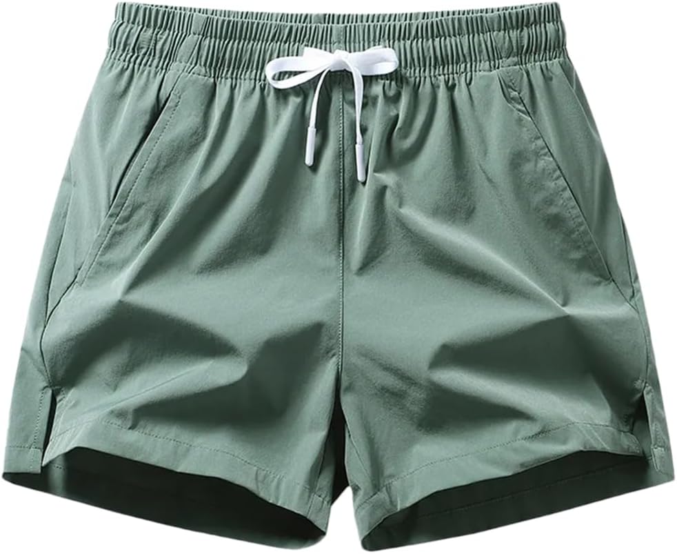 Fnfmrfmr Men Casual Solid Drawstring Thin Quick Dry Straight Shorts with Pocket