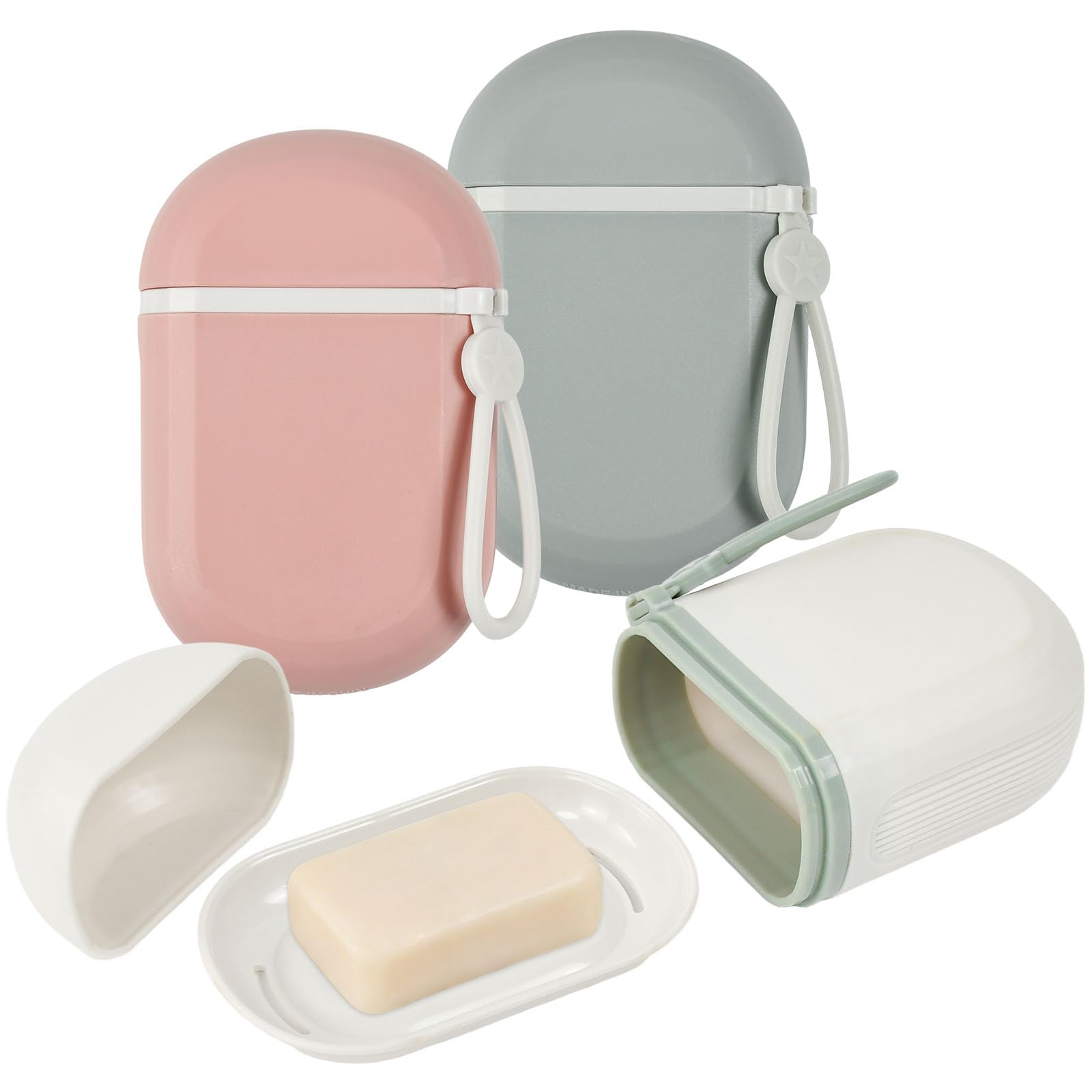 Vurixfo Pink, Green, White 3 Pack Travel Soap Case, Soap Dish With Lid Portable Soaps Holder Sealed Soaps Box Container Soap Bar Case With Drainage Layer And Handle For Camp Travel Gym Hiking Bathroom, Pink/White/Green