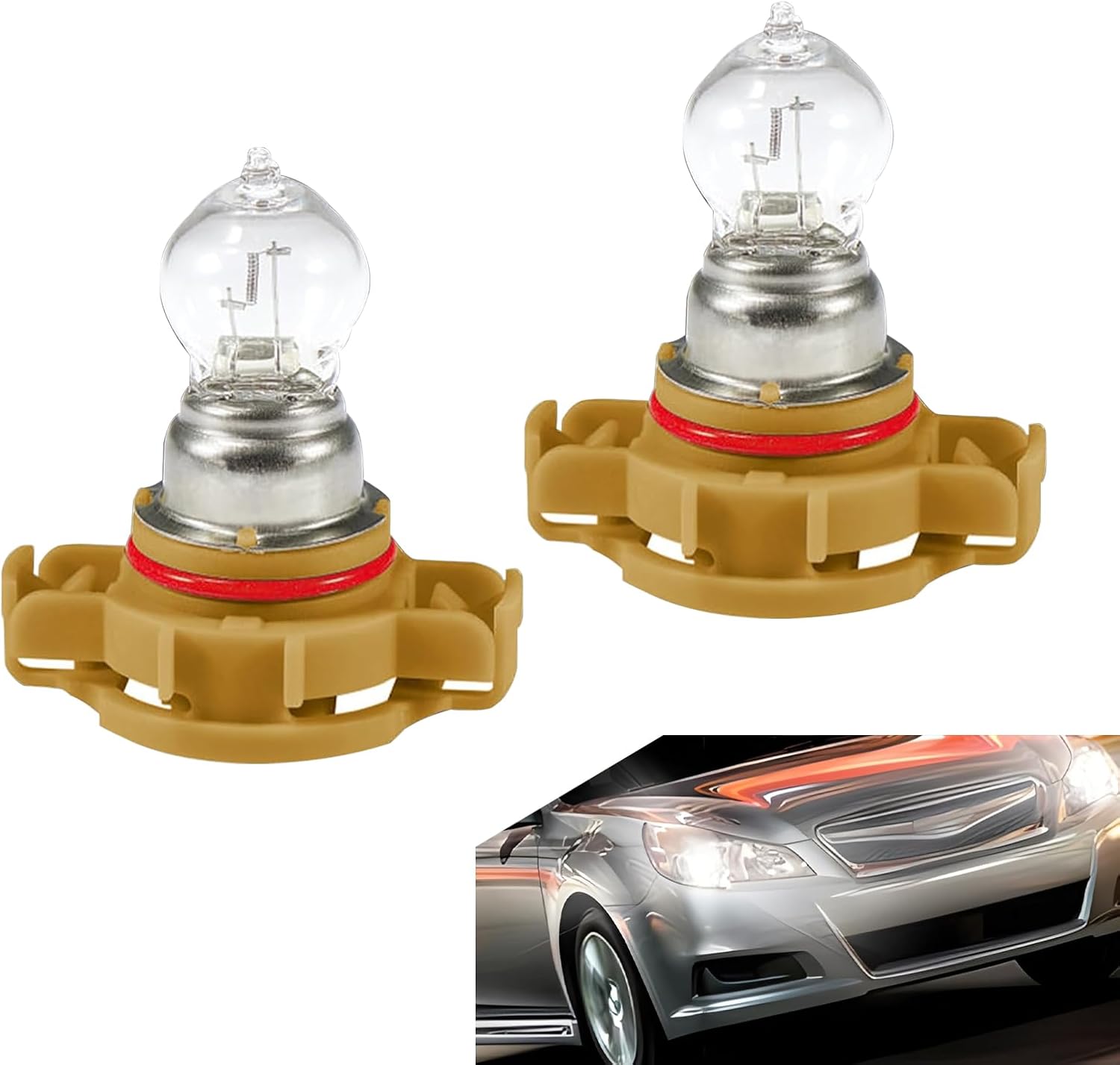 2 PCS PW24W Fog Light Bulb, Halogen 3200-3500K Clear UV-resistant Quartz Glass Turn Signal Light, Steering & Brake Light Replacement, Universal Accessory for Most Cars (White)
