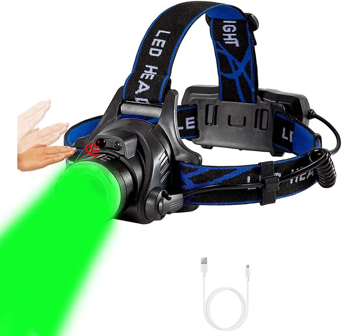PROFORUS Green LED Headlamp Rechargeable, Headlamp with Green and White