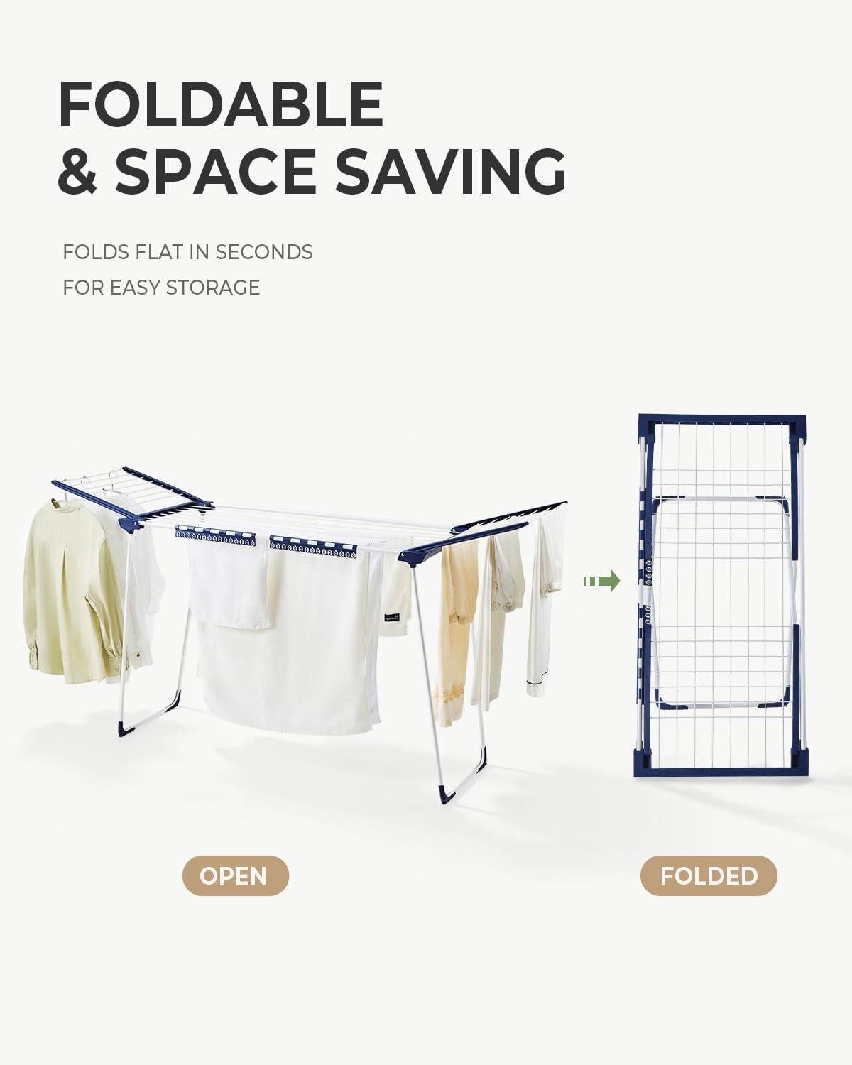  Clothes Drying Rack with Fold-Out Wings & Sock Clips, Extra Wide 73" Laundry Rack Indoor Outdoor, Folding Drying Rack for Clothes, Towels & Delicates, Space Saving for Apartment thumbnail
