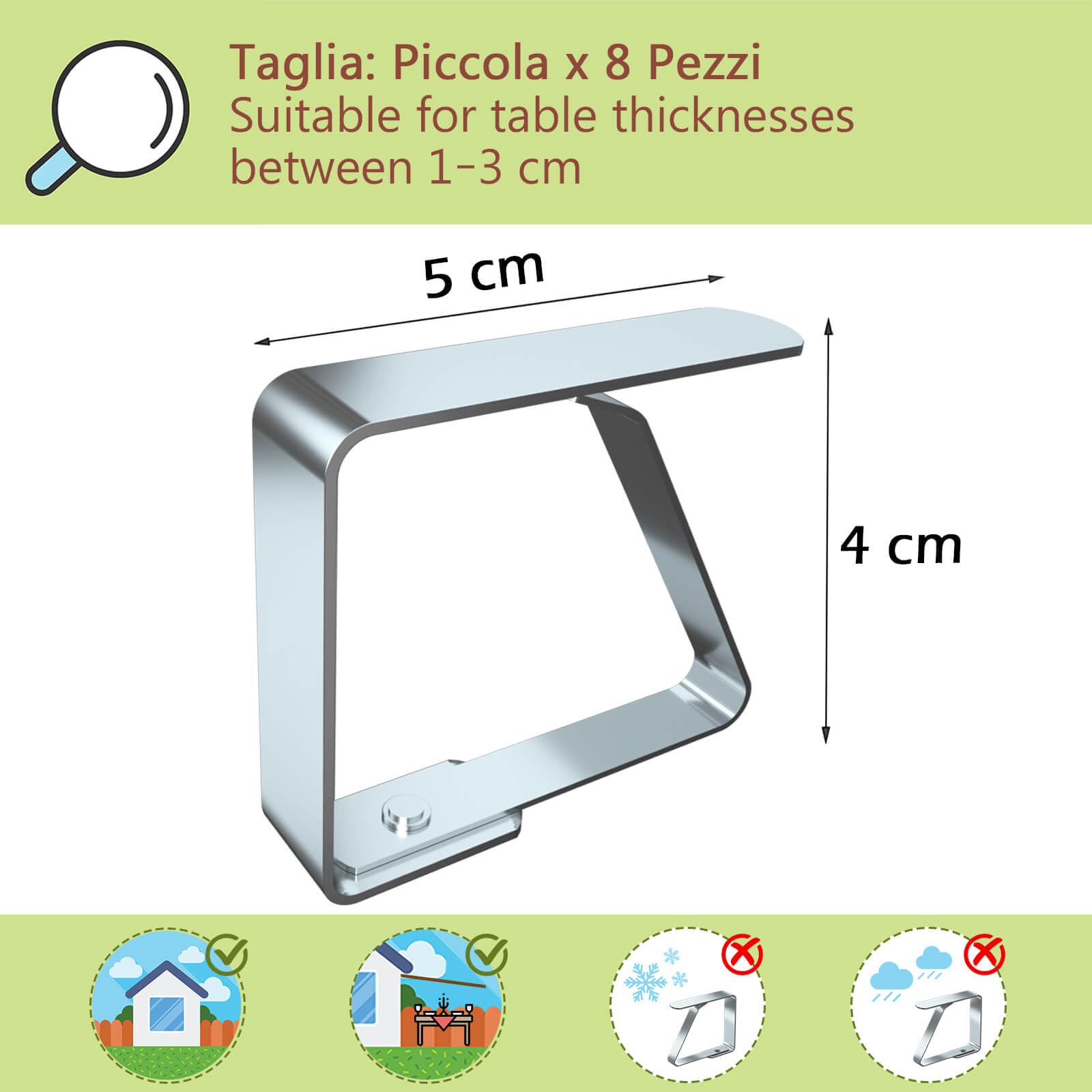 Blooven Tovaglia Clip in Acciaio Inossidabile, Fermatovaglia per Tavoli 1-3 cm, 8 Pezzi