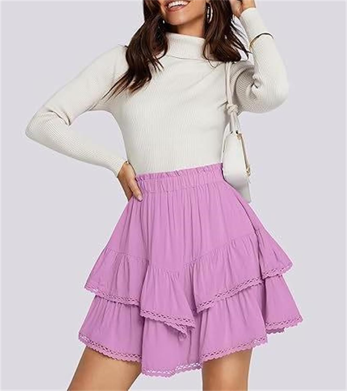 High Waist Ruffle Tiered Skorts Cute Summer Flowy Mini Skirt Shorts Double Layer Boho Shorts with Lace Hem Golf Tennis