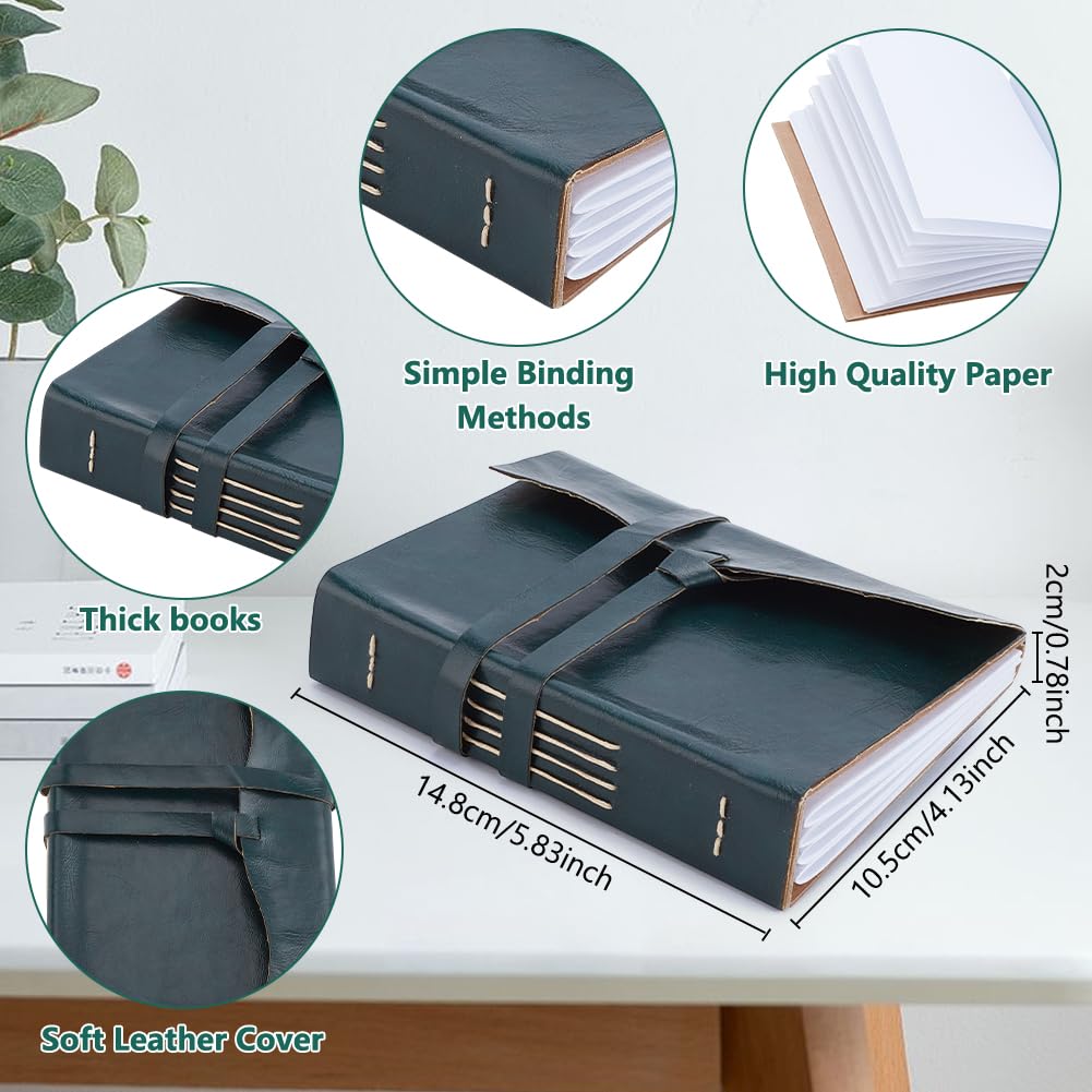 WEBEEDY Kit di rilegatura in pelle verde, kit completo di strumenti di rilegatura con carta di rilegatura, filo cerato, aghi da cucire e istruzioni per principianti, 10 x 15 cm (A6)