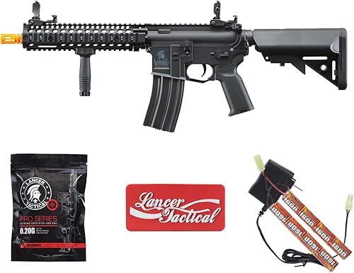 Lancer Tactical Gen 2 Raider Durable M4 Pistola de Airsoft con riel frontal de acero, agarre y alta velocidad Mid Mag- 9.6 V Nimh 1600 mAh batería,