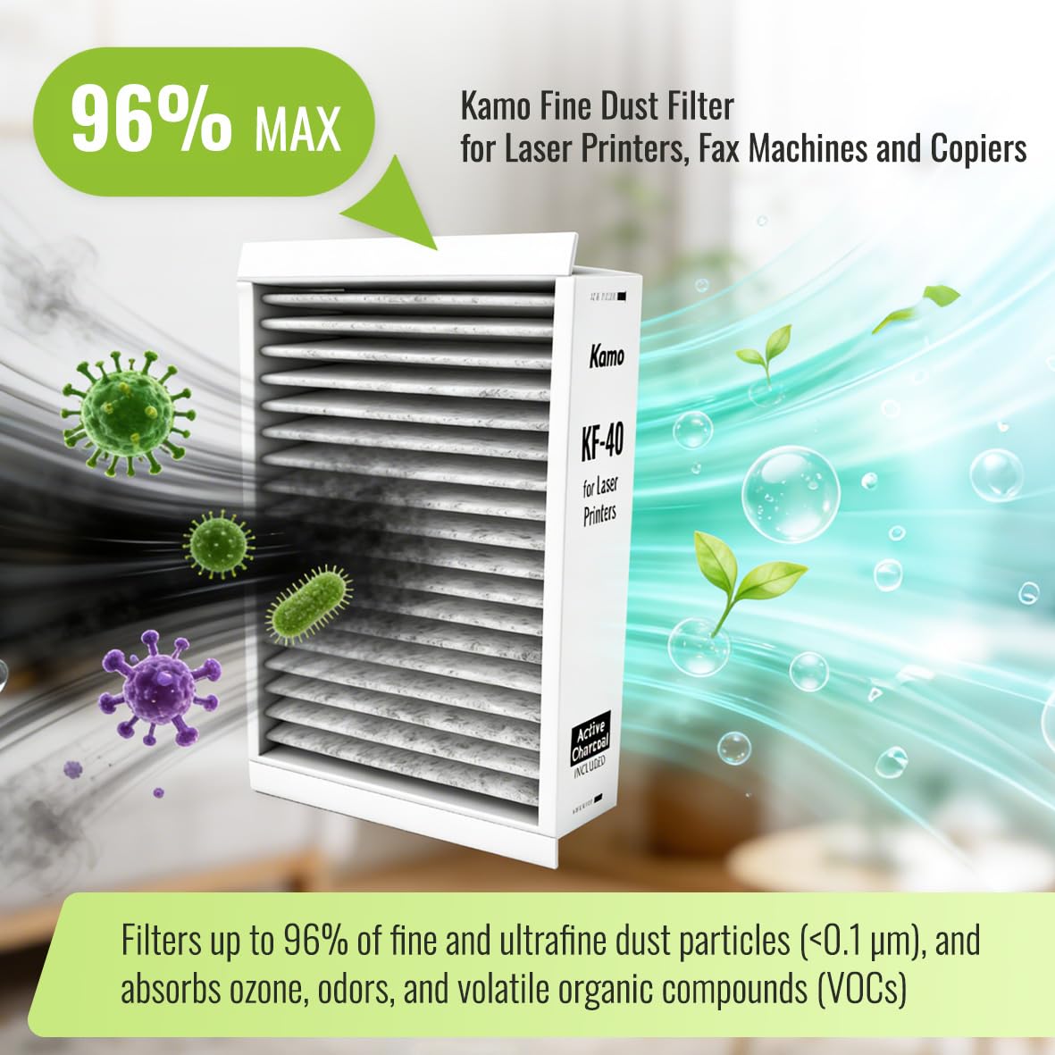 Filtro Anti-odore e per Polveri Sottili per Stampanti Laser Kamo 150 x 120 mm, Confezione da 2