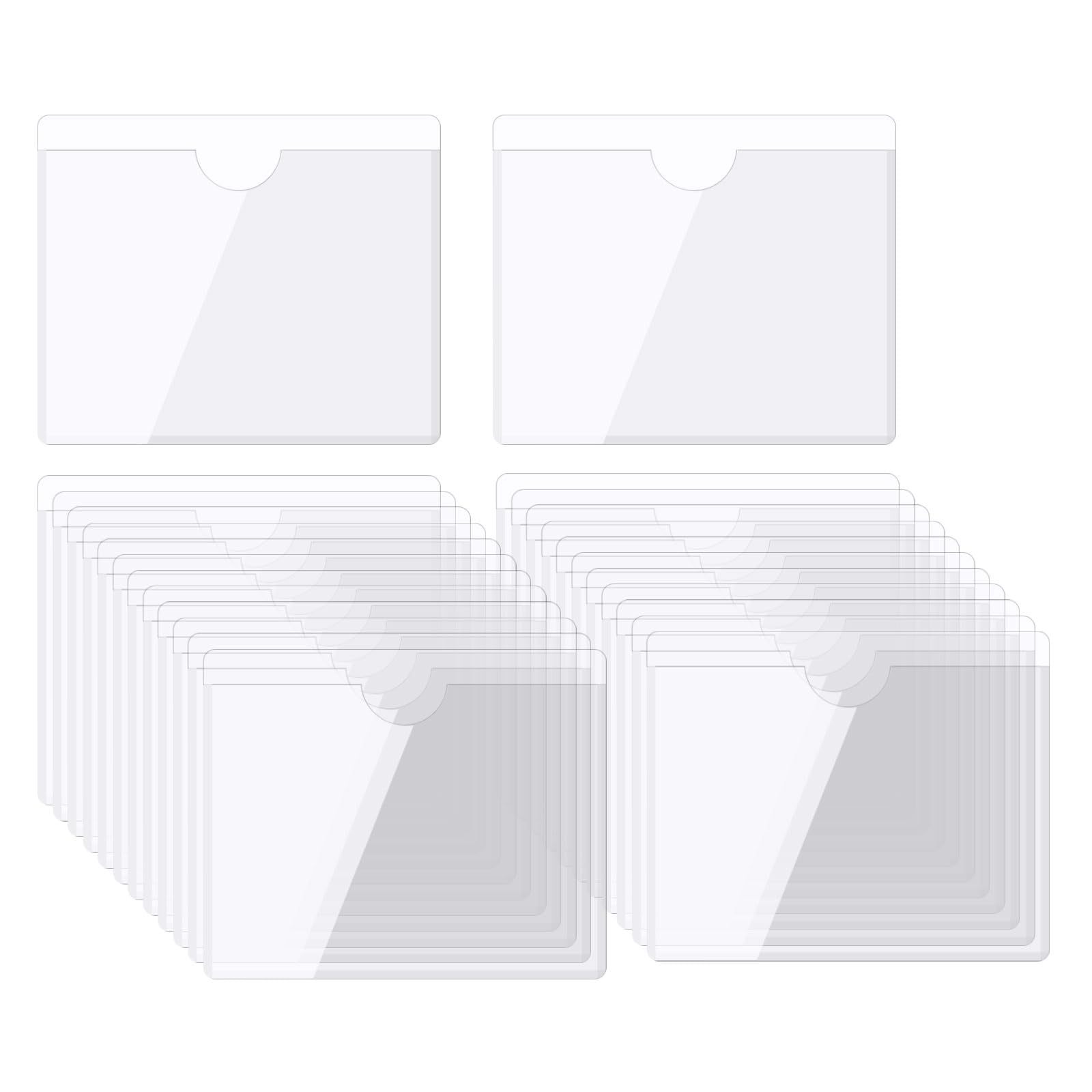 sourcing map Self-Adhesive Card Pockets 5.9"x4.3" Clear Self Adhesive Pocket Label Holders Plastic Card Sleeves with Top Open for Library Storage Bins Loading, Pack of 25