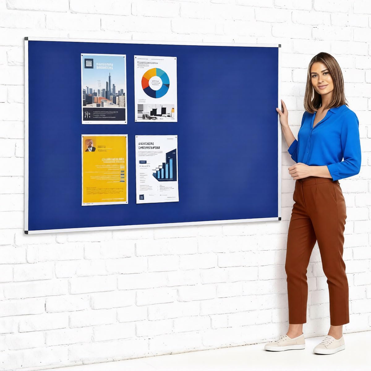 – Wonderwall Budget Wall Mounted Blue Felt Noticeboard, 120 x 180, Large Pinboard, Aluminium Frame - Ideal for Office, School, Industry Favourite