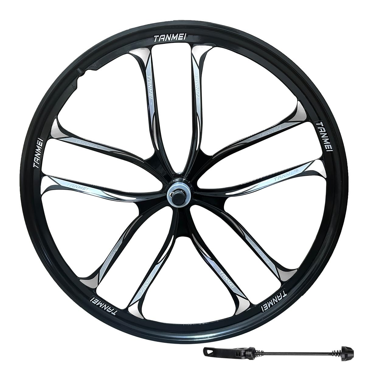 QUYCOIU Bike Wheel Set 24/26/27.5 Inch Magnesium Alloy One-Piece Bike Wheels 10 Spokes Rim Front & Rear 100x135mm For 6-9s Freewheel Quick Release Axles(Black-Silver,26in-Front)
