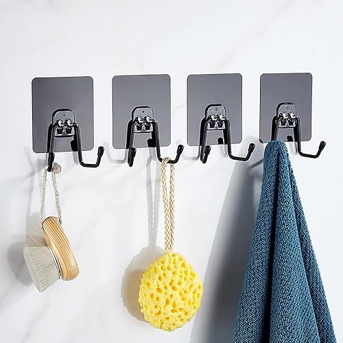 Miniatura 2 de DASITON Ganchos adhesivos grandes de 22 libras (máx.), ganchos de doble gancho para toallas y abrigos, para el hogar, cocina, dormitorio, baño,