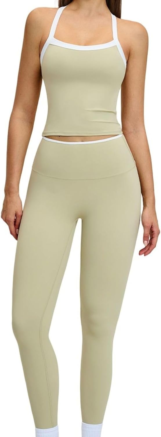 Womens Workout Set 2 Piece, Workout Set Sports Bra Tank Top High Waist Leggings Yoga Gym Running Outfit