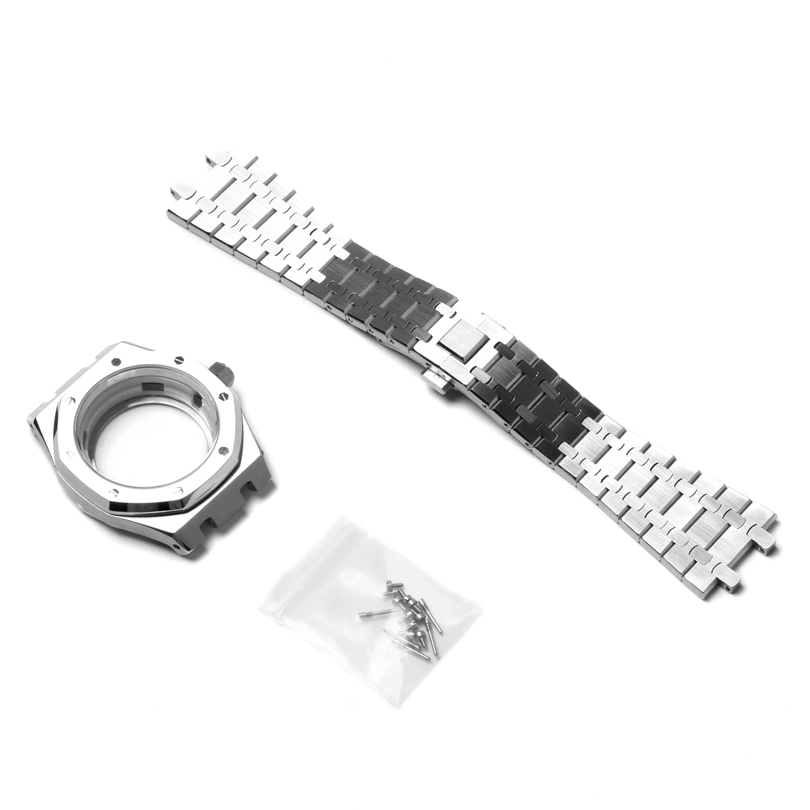 LICHIFIT 41mm Stainless Steel Watch Case Watch Strap Band Skin Cover for NH35/NH36/4R36 Movement (Watch Case Kit + Watch Band)