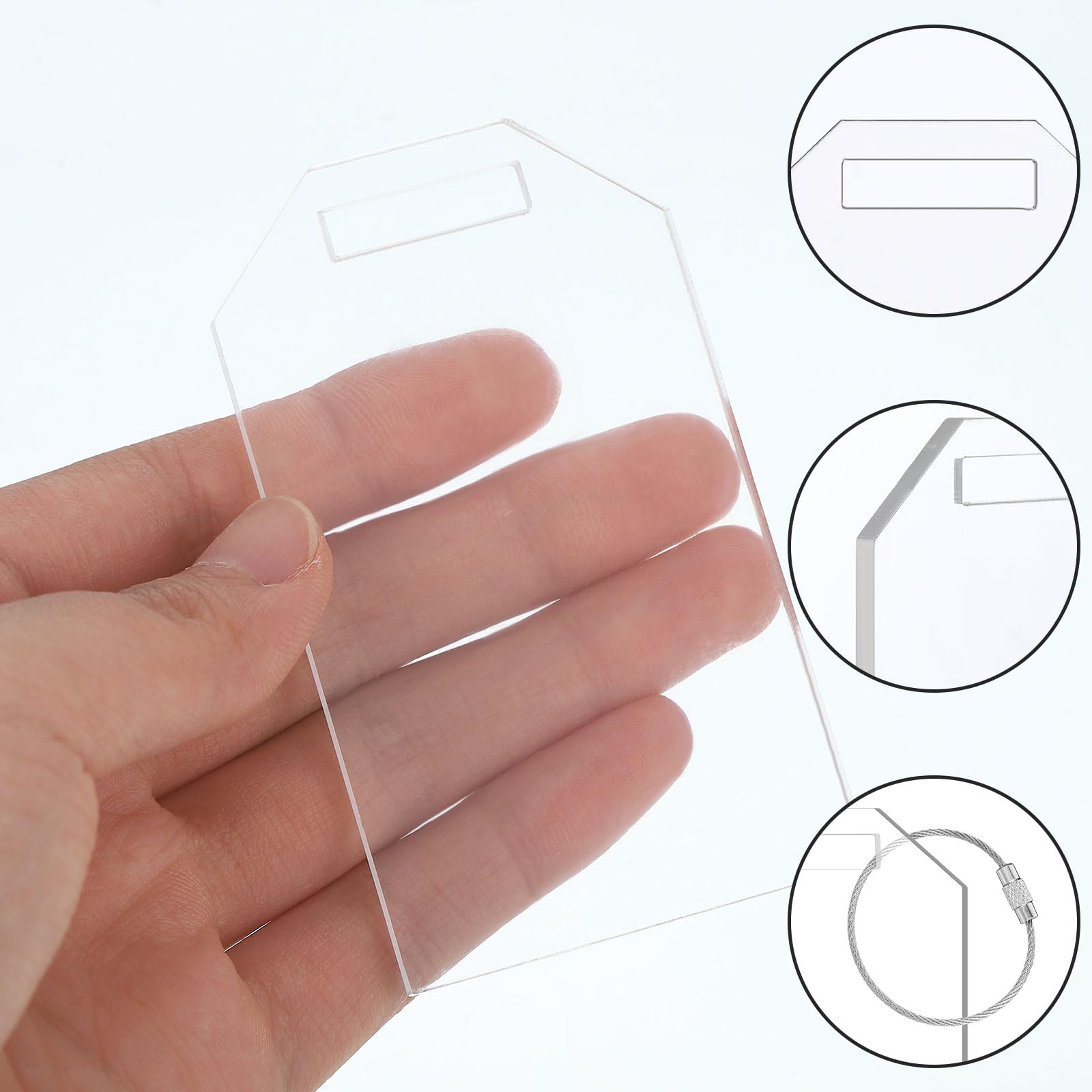Mifoci 25 etiquetas transparentes para equipaje de 3.35 x 1.97 x 0.11 pulgadas, etiquetas de acrílico con agujeros para invitados, llavero, mesa, boda