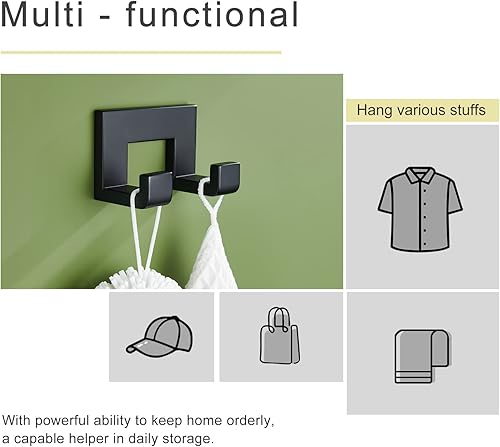 Miniatura 7 de APLusee Gancho doble para toalla y gancho en forma de L, acero inoxidable 304 montado en la pared, accesorios de baño negro mate