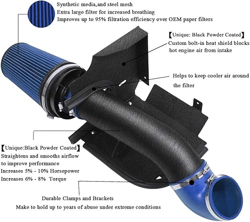 Miniatura 2 de MOOSUN - Tubo negro de admisión de aire frío de 4 pulgadas + protector térmico para GMCChevy V8 4.8L5.3L6.0L Silverado 150025003500 modelos