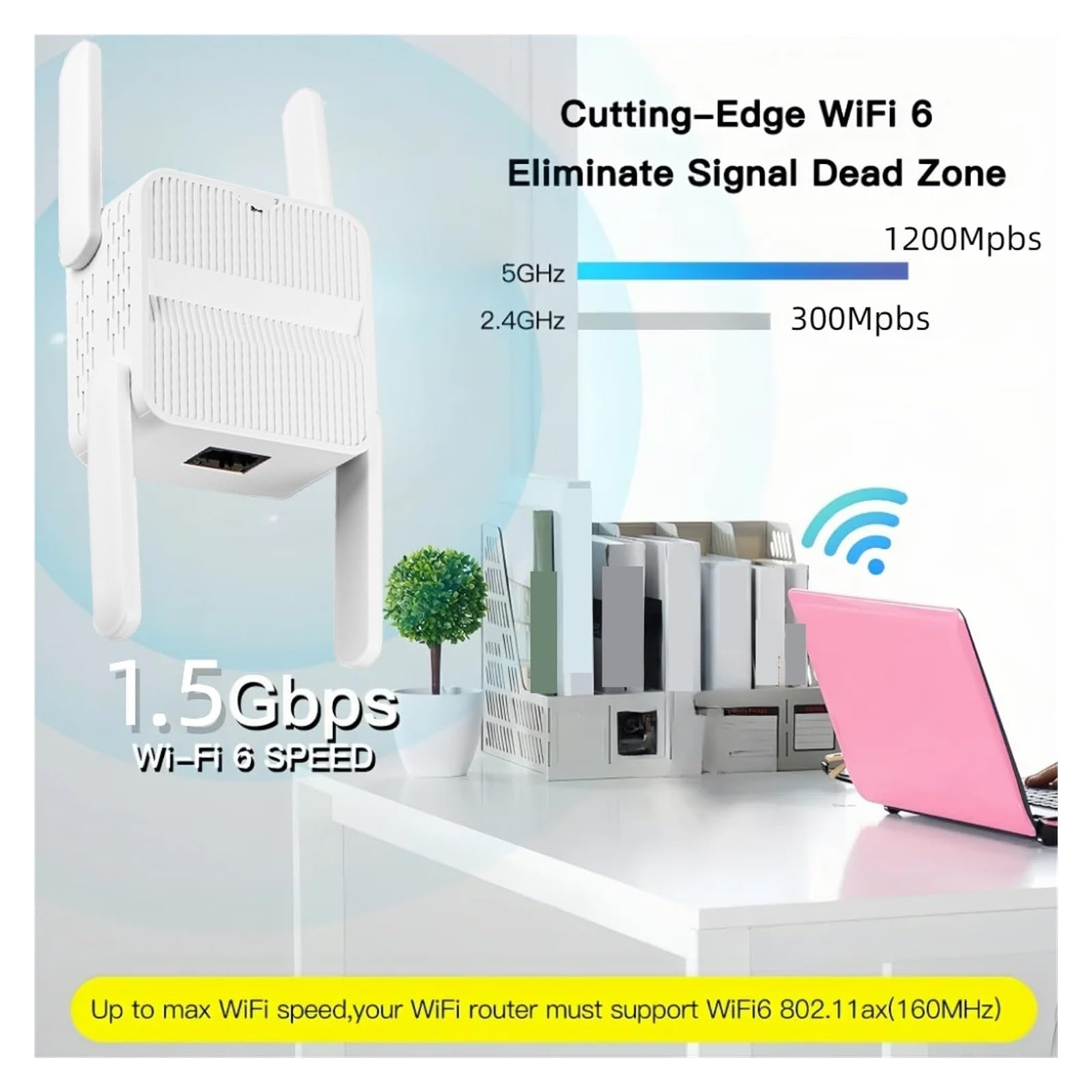 Wzmacniacz Sygnału WiFi AX1500 5Ghz 6 Repeater Extender Dual Band 2.4G/5GHz Wi-Fi Sieć Dalekiego Zasięgu Łatwa Konfiguracja Szerszy zasięg