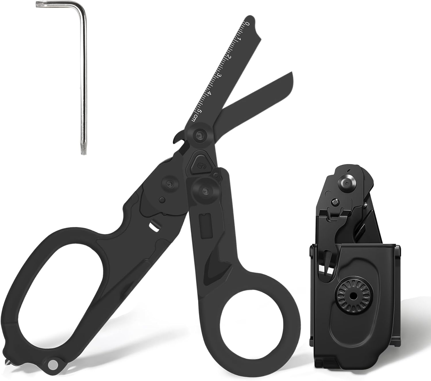 6 in 1 Foldable Trauma Shears, Stainless Steel EMT Shears for Nurseswith Scissors Holster and Wrench for Hospitals, Home, Camping Trips, Etc (Carbon Black)