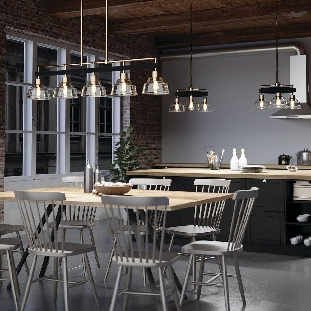 Kichler Eastmont 3 Light Chandelier with Clear Glass in Polished Nickel and Walnut Wood