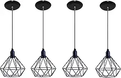 Luminarias Pendente Aramado Modelo Lustres Diamante Kit com 04 (Preto)