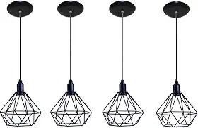 Luminarias Pendente Aramado Modelo Lustres Diamante Kit com 04 (Preto)