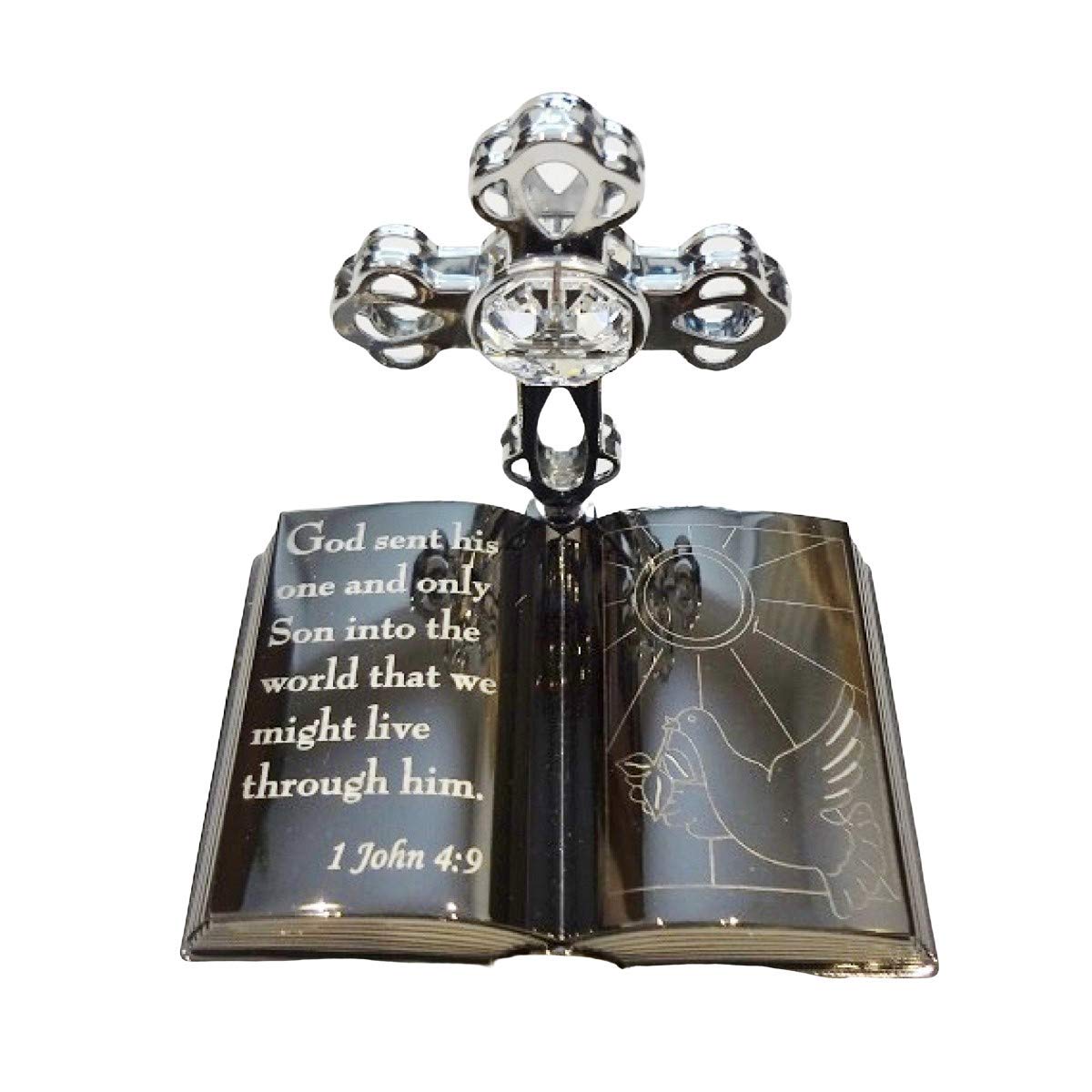 Crystocraft Clear Bible Crystal Ornament With Swarovski Elements Gift Boxed Crystals Silver Chrome Plated Perfect Keepsake Collectors Gift Religious Figurine