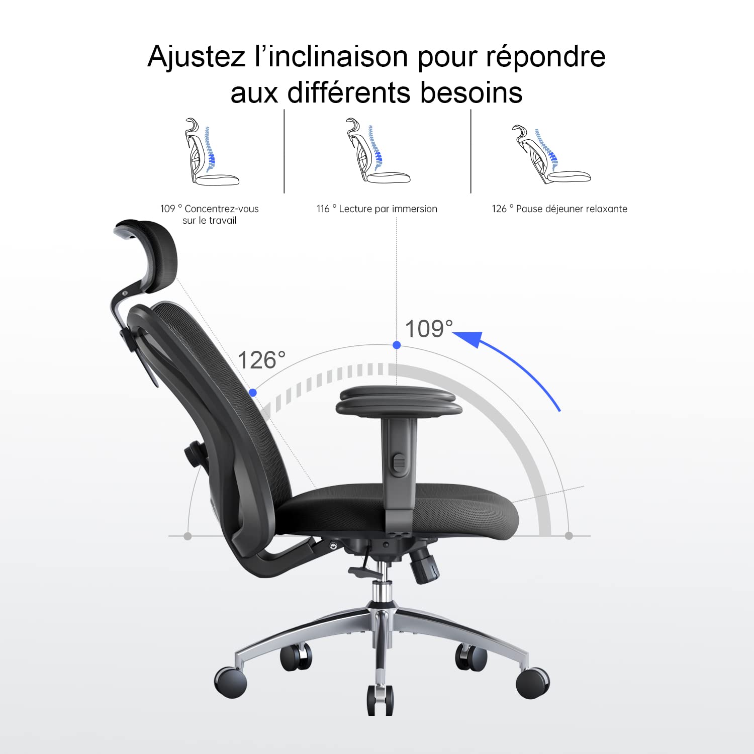 SIHOO Chaise de Bureau, Siege de Bureau Ergonomique avec Support Lombaire et accoudoir réglable, Fauteuil de Bureau d'une capacité maximale de 150 kg