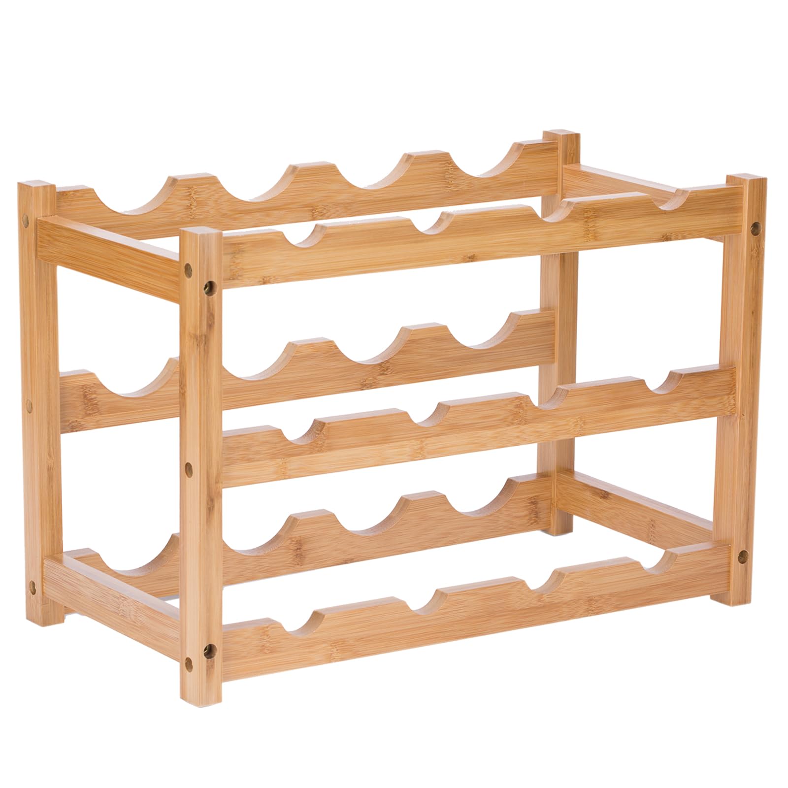 YunNasi Portabottiglie di Vino Bambù Naturale, 3 Livelli-12 Bottiglie | Portabottiglie da Tavolo Classic, Espositore Bottiglie Scaffale Cantinetta Vino per Cucina Bar e Cantina