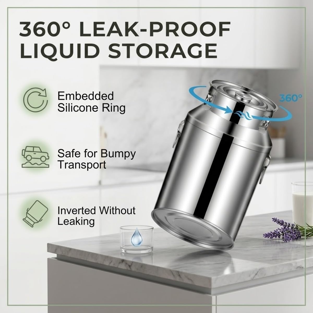 Jarra de Leche de Acero Inoxidable, 5-100L Cubo Sellado con Tapa y Asa