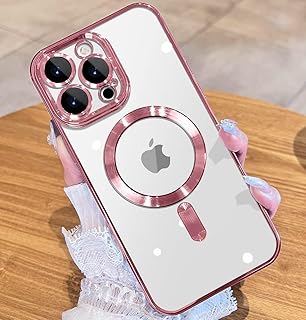 Dl3 Mobilak Case for iPhone 11 Pro Max (6.5 Inch) Compatible with MagSafe, with Camera Lens Protector,Magnetic Clear Case Full Protection Plating Anti-Scratch Slim Thin Case Cover (Pink)