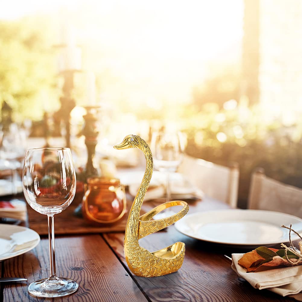 EUBUY 6PCS Gold Zinc Alloy Swan Base Holder Coffee Spoon Set, Creative Dessert Spoons for Coffee, Fruit, Dessert, Sugar, Ice Cream, Cake