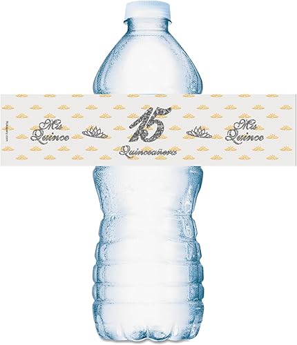 25 etiquetas para botellas de agua de quinceañera, envoltorios de botellas de agua impermeables Mis Quince, calcomanías para decoraciones de fiesta