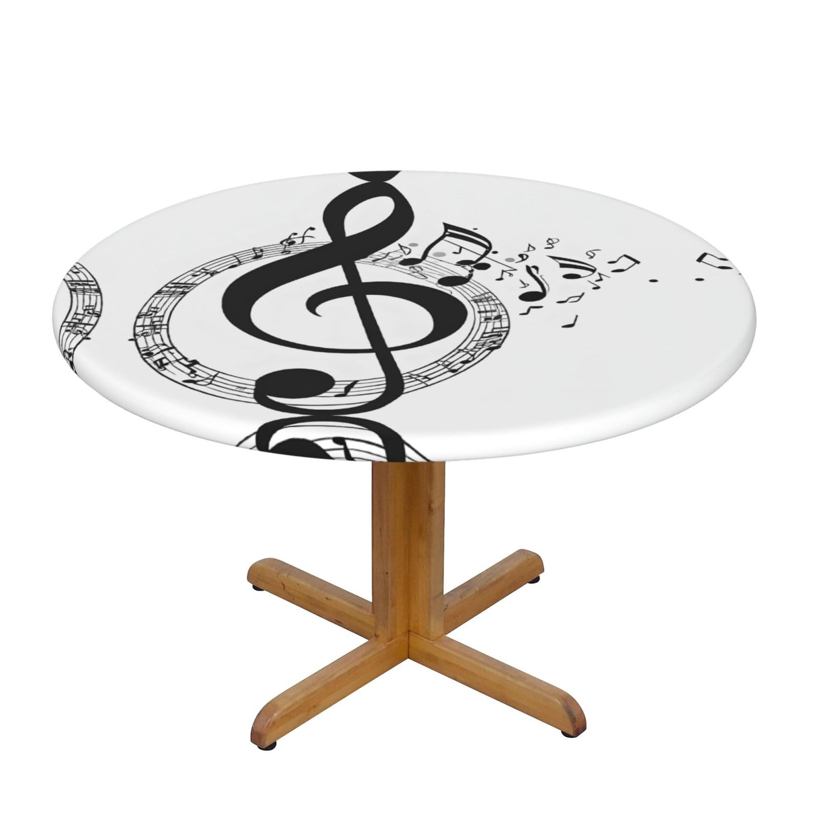 ESNAIUVCD music print Waterproof Round Tablecloth,Outdoor Table Cloth with Elastic Edged, Elastic Tablecloth Wipeable, Garden Table Cloth Suitable for sizes 90cm-140cm