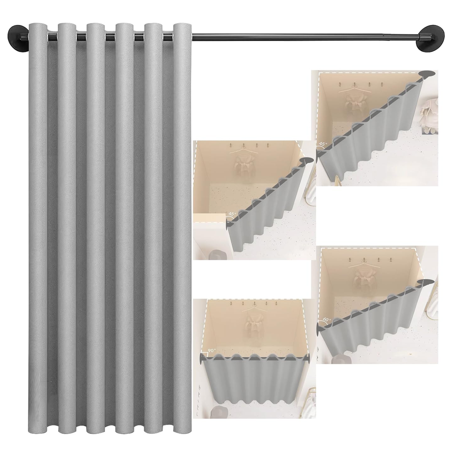 Umkleidekabine Wandmontage, EckUmkleidekabine, Umkleideraum Sichtschutz Vorhänge mit Teleskopstange 90-160cm, Türvorhang Umkleide Für Bekleidungsgeschäft Partition Für Ecken und Türöffnungen, Grau