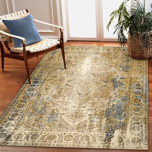 Liora Manne Marina Indoor/Outdoor Power Loomed Synthetic Blend Low Profile Area Rug - Traditional Medallion Casual Colorful (Medallion Blue) (6'6" x 9'4")