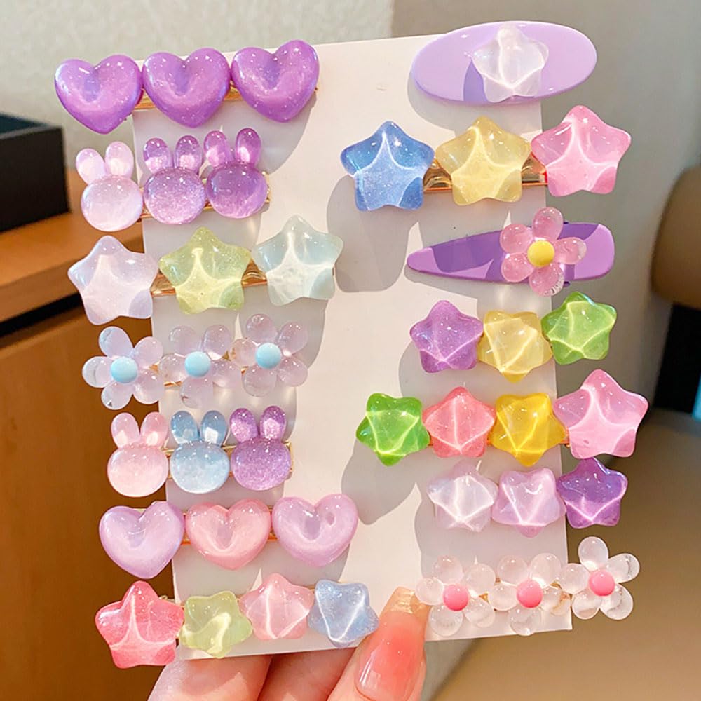 14Pcs Candy Color Star Toddler Hair Clips for Girls,Cute Hair Pins Toddler Hair Accessories,Heart Hairclips Flower Hair Clips Cartoon Alligator