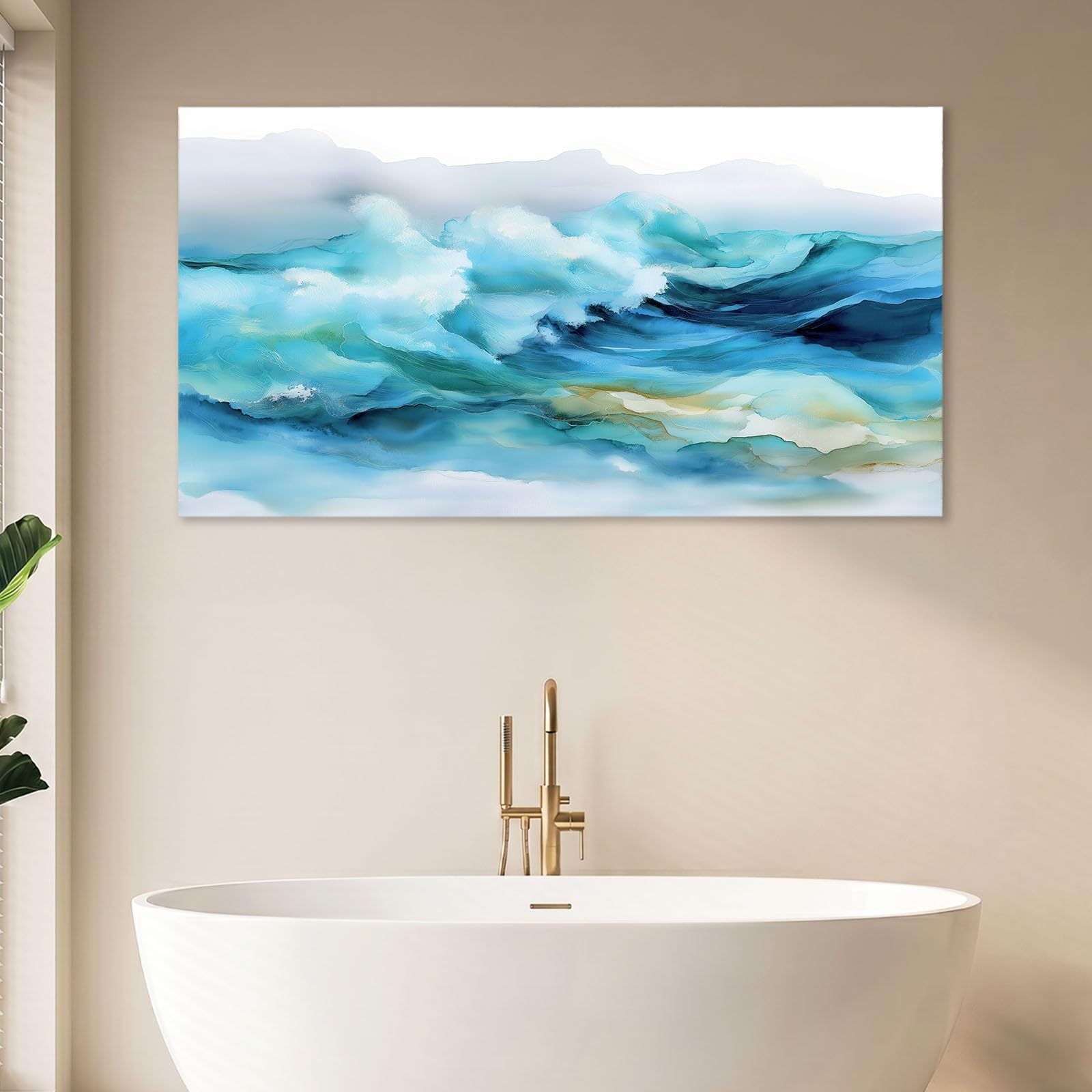 Leinwandbild 120 x 80 cm Leinwandbilder mit Abstrakt, Bild auf Leinwand - Kunstdruck auf Canvas, Bilder Wanddeko für Wohnzimmer, Schlafzimmer, Esszimmer, Berge Wellen Wolken Blau