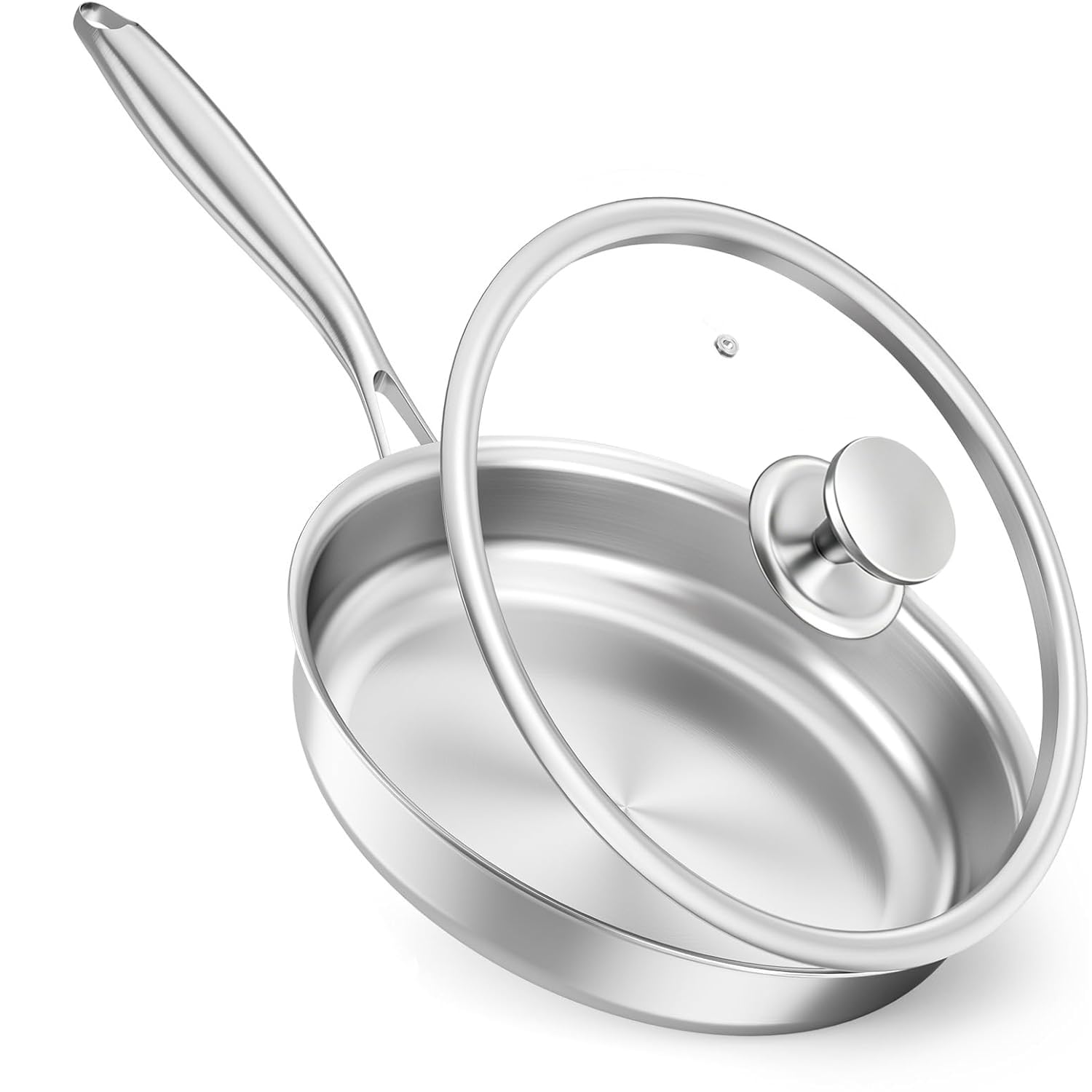 hzbaiyi Frying Pan with Lid, Uncoated, Induction Compatible, Durable Handles, Naturally Non-Stick Tri-Ply Stainless Steel Frying pan, Perfect for Everyday Cooking (20cm with lid)