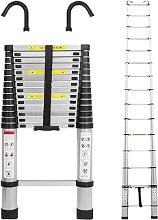20.34 FT Telescoping Ladder Aluminum Telescopic Ladder with 2 Detachable Hooks and Non-Slip Feet,6.2m Collapsible Ladder Multi-Purpose Ladders for Home Use and Outdoor Working,330 Lb Capacity,EN131