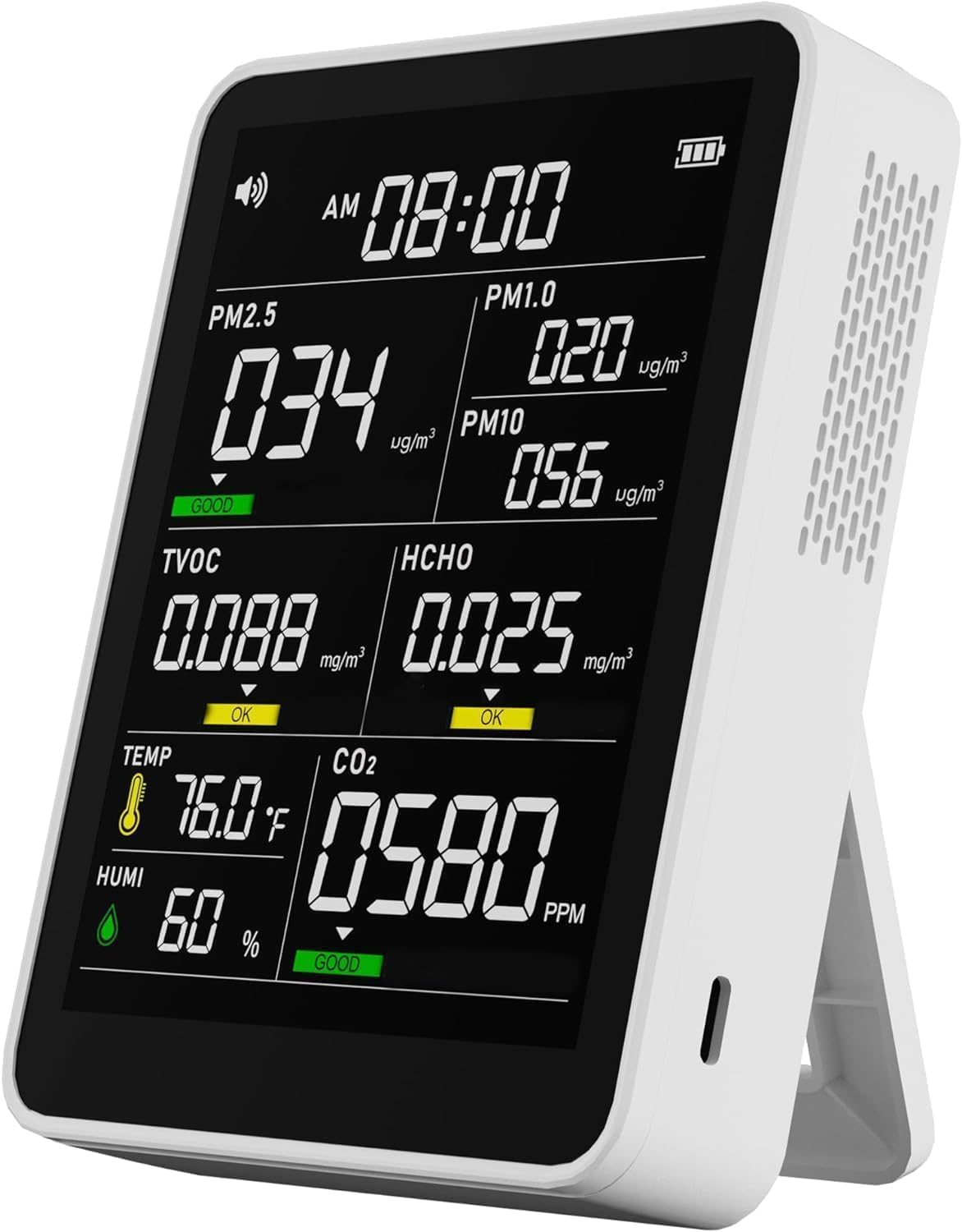 Air Quality Monitor Indoor,13-in-1 Smart Air Quality Tester with PM 2.5, CO2, TVOC, HCHO, PM1, AQI, PM10, Temperature & Humidity, Real Time Display, Battery Powered, for Home & Office (White)-image-30