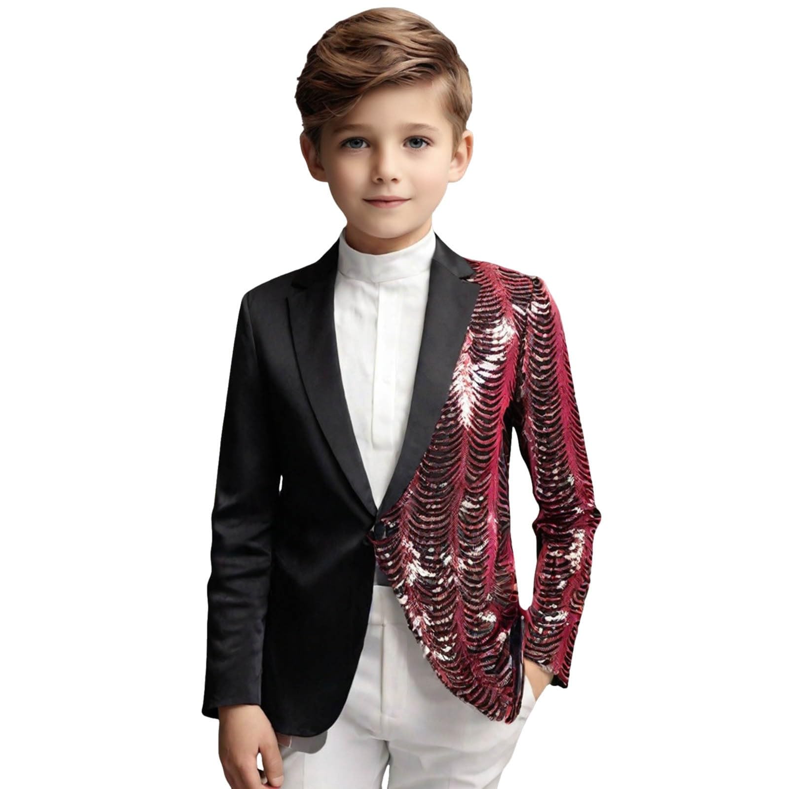 Traje de graduación para niños, Color Azul Marino, Lentejuelas, Corte Entallado, Manga Larga, Solapa Juvenil, Abrigo Informal con pantalón a Juego, para Ceremonia de Fin de Curso, Tallas 5-14.