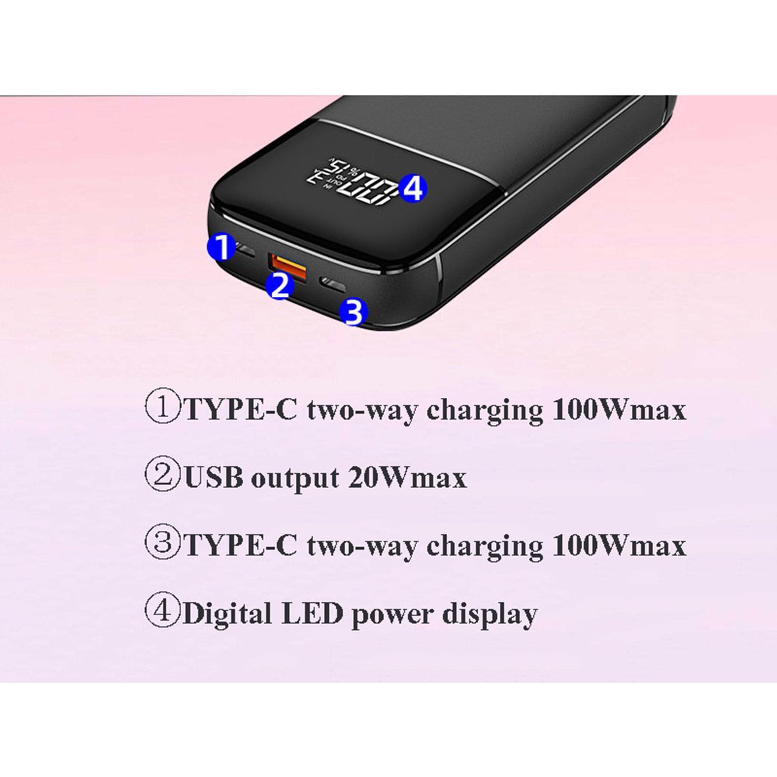 Power Bank a Ricarica Rapida PD100W 20000 mAh Portatile di Grande capacità Adatto per caricare Laptop, telefoni cellulari e Tablet,Black
