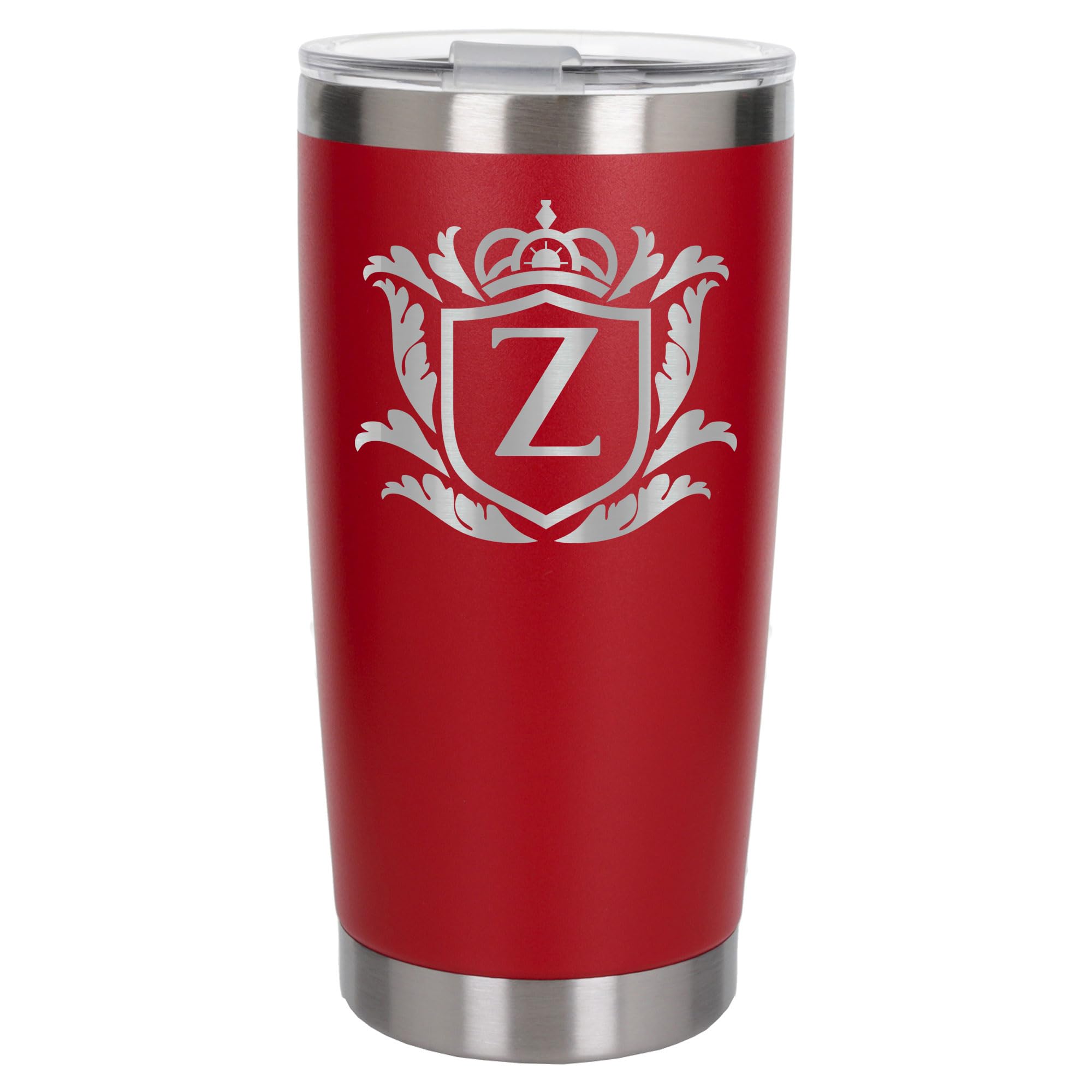 Customised Gifts 500ml Engraved Shield Initial Monogram Insulated Personalised Red Travel Mug for Men and Women - Personalised Initial Coffee Travel Mug for Hot and Cold Beverages, Letter Z