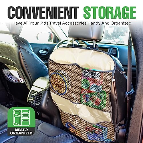 Image of lebogner Back Seat Cover for Kids + 3 Pocket Storage Organizer, 2 Pack X-Large Waterproof Kick Mats, Car Backseat Protector (Pink, Kick Mats + 4 Organizer Pockets)