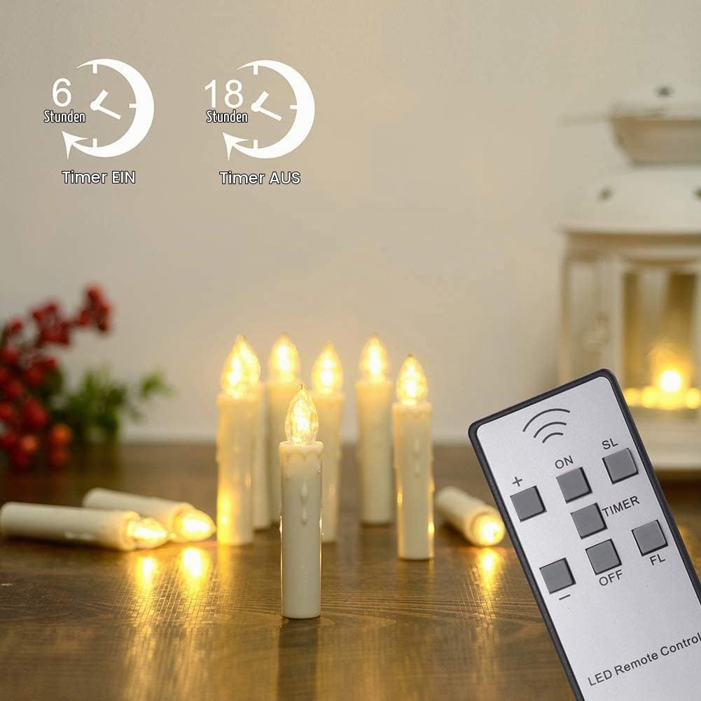 PChero 30 Stück LED Weihnachtskerzen, Batteriebetrieben Flammenlose Flackernde Stabkerzen mit Fernbedienung für Heimat Tisch Xmas Tree Weihnachtsbaum Garten Dekoration – Warmweiß