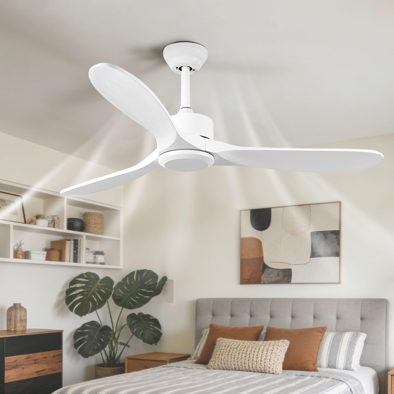 Ventilador de Techo Moderno de Madera sin Luces, Ventiladores Inteligentes con Control Remoto/aplicación/Voz, 6 velocidades, Perfil bajo, silencioso, sin luz, para Dormitorio/casa