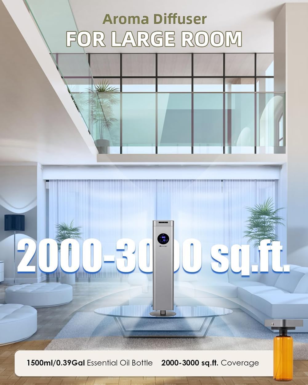 COYEUX 1500-ml-Duftluftmaschine für zu Hause, wasserloser Standdiffusor auf dem Boden, mit intelligenter Steuerung, Abdeckung 2000–3000 m², für Wohnzimmer, Büro