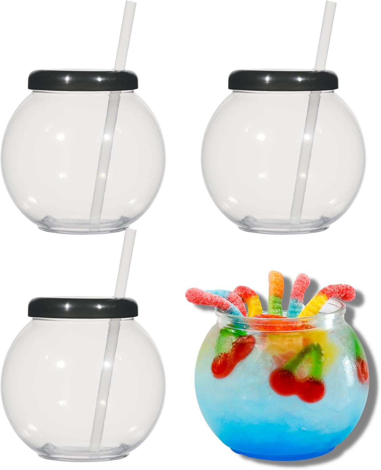 Tipsy Umbrella Clear Plastic Fish Bowls For Drinks With Lids and Straws
